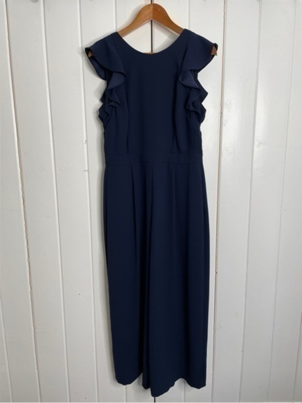 J. Crew Navy Ruffle-Shoulder Maxi Dress